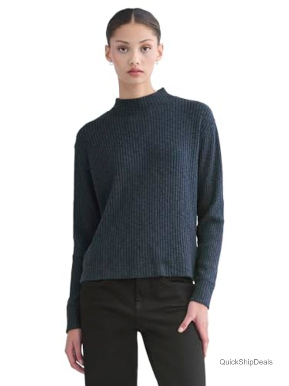 Ribbed Knit Funnel-Neck Sweater Oversized Cozy